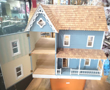 Load image into Gallery viewer, Blue Farmhouse Dollhouse, Partial Front Opening
