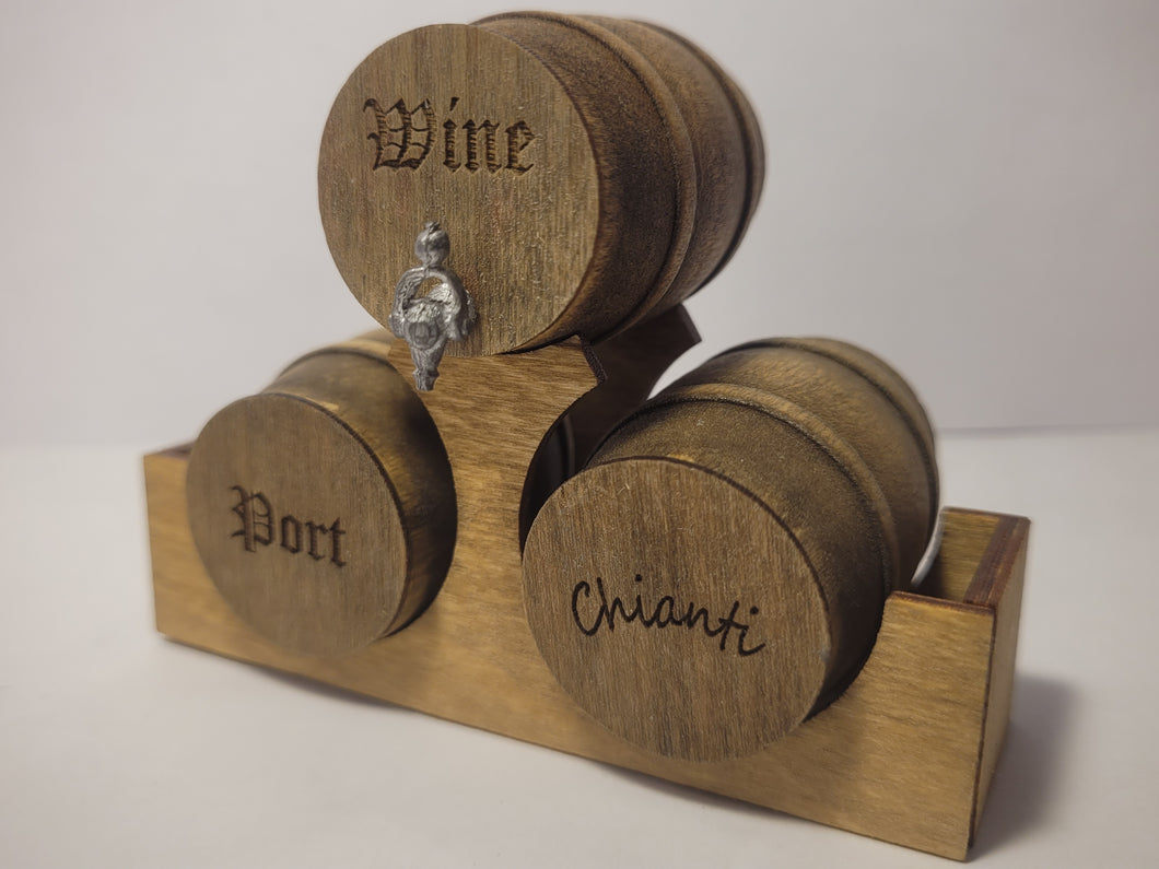 Medium - Wine, Port, and Chianti Barrels on Wooden Holder