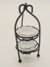 Load image into Gallery viewer, Dollhouse Miniature ~ 1:12 Scale, 2 Tier Bowl Holder with Gold-Trimmed Bowls, by Reutter Porcelain
