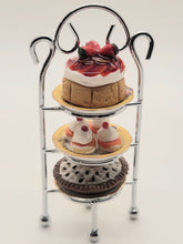 Load image into Gallery viewer, Dollhouse Miniature ~ 1:12 Scale, 3-Tier Dessert Rack with Pie, Cupcakes, and Cake
