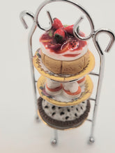 Load image into Gallery viewer, Dollhouse Miniature ~ 1:12 Scale, 3-Tier Dessert Rack with Pie, Cupcakes, and Cake
