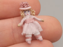 Load image into Gallery viewer, ¾&quot; Blonde Doll in Baby Pink Dress and Hat – by Cheryl Warder
