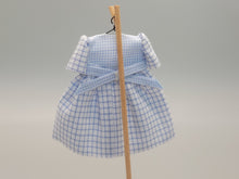 Load image into Gallery viewer, Plaid Blue and White Dress with Rose Bow on Wooden Stand - by Cheryl Warder
