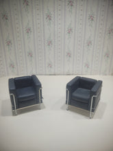 Load image into Gallery viewer, 2 Black Faux Leather Chrome Art Deco Living Room Chairs
