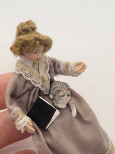 Load image into Gallery viewer, Handmade Victorian Doll Sitting with Book &amp; Cat
