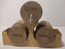 Load image into Gallery viewer, Medium - Wine, Zinfandel, and Chardonnay Barrels on Wood Holder
