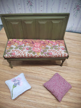 Load image into Gallery viewer, Green Bench with 2 Pillows and Floral Benchseat
