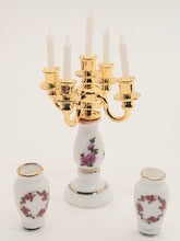 Load image into Gallery viewer, Dollhouse Miniature ~ Reutter Porcelain Candle Holder with 2 Vases Set
