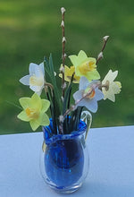 Load image into Gallery viewer, Daffodils in Blue Glass Vase
