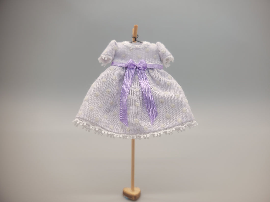 Purple and White Polka Dot Dress with Violet Bow – By Cheryl Warder