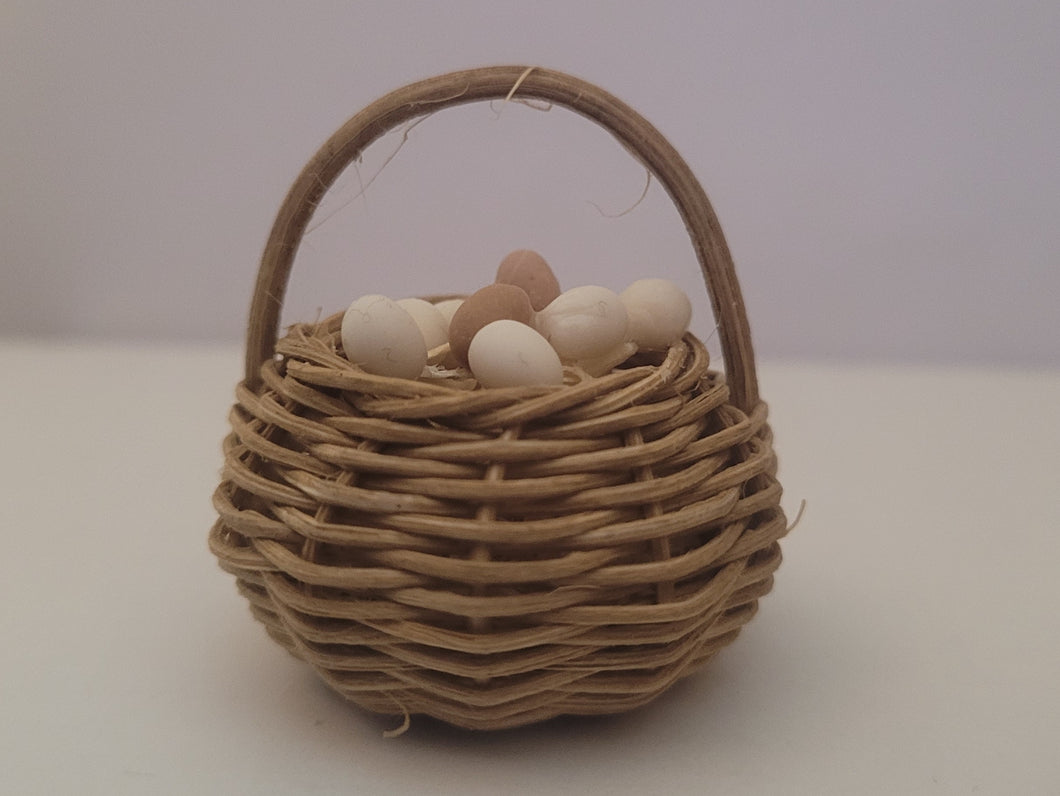 Brown & White Eggs in Woven Basket