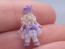 Load image into Gallery viewer, ½&quot; Blonde Doll in Purple Plaid Dress with Fancy Hat – by Cheryl Warder
