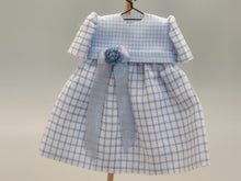 Load image into Gallery viewer, Plaid Blue and White Dress with Rose Bow on Wooden Stand - by Cheryl Warder
