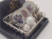 Load image into Gallery viewer, Dollhouse Miniature ~ 1:12 Scale, Floral Fairy Plates in Dish-Drying Rack, by Reutter Porcelain

