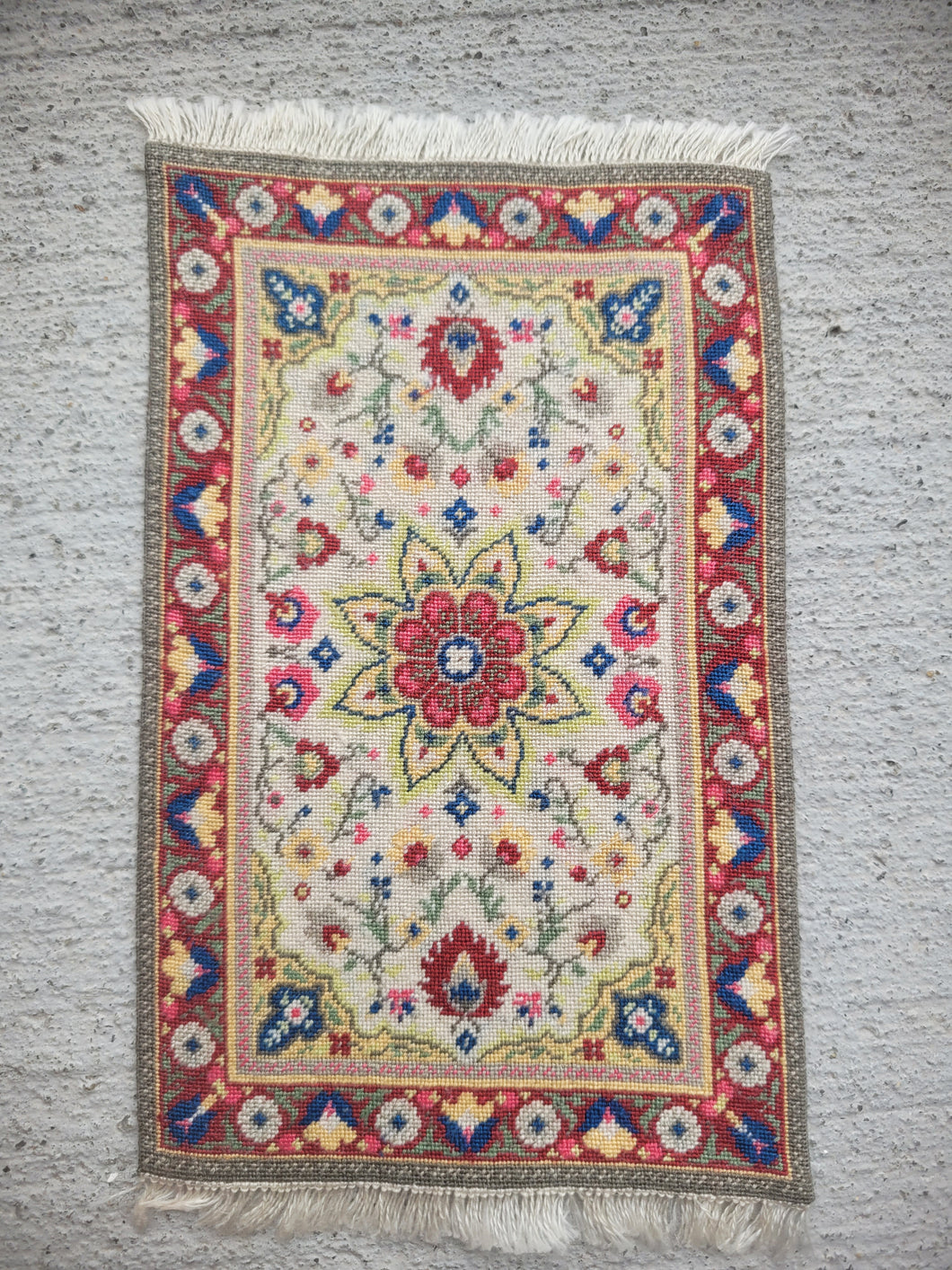 Dollhouse Miniature ~ Petit Point Colorful Rug with Star Medallion in Center- Ursula Sauerberg