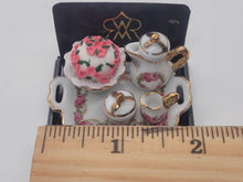 Load image into Gallery viewer, Dollhouse Miniature ~ 1:12 Scale, Rose Cake with Rose-Themed Tea Set, Gold Trim by Reutter Porcelain
