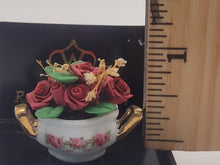Load image into Gallery viewer, Dollhouse Miniature ~ 1:12 Scale, Roses and Wheat in Rose Pot with Golden Handles, by Reutter Porcelain
