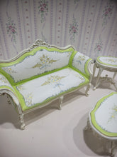 Load image into Gallery viewer, Hannison Formal 4 Piece Green &amp; White Hand Painted Living Room Couch , Chair, Coffee, Side Table Set
