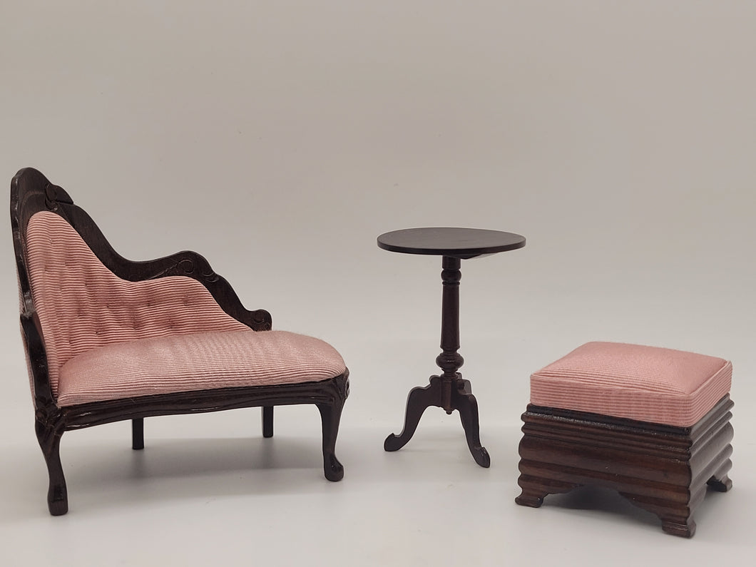 Pink Fainting Couch with Foot Rest & Table