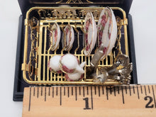 Load image into Gallery viewer, Dollhouse Miniature ~ 1:12 Scale, Floral, Gold-Trimmed Dishware and Silverware in Golden Drying Rack, by Reutter Porcelain
