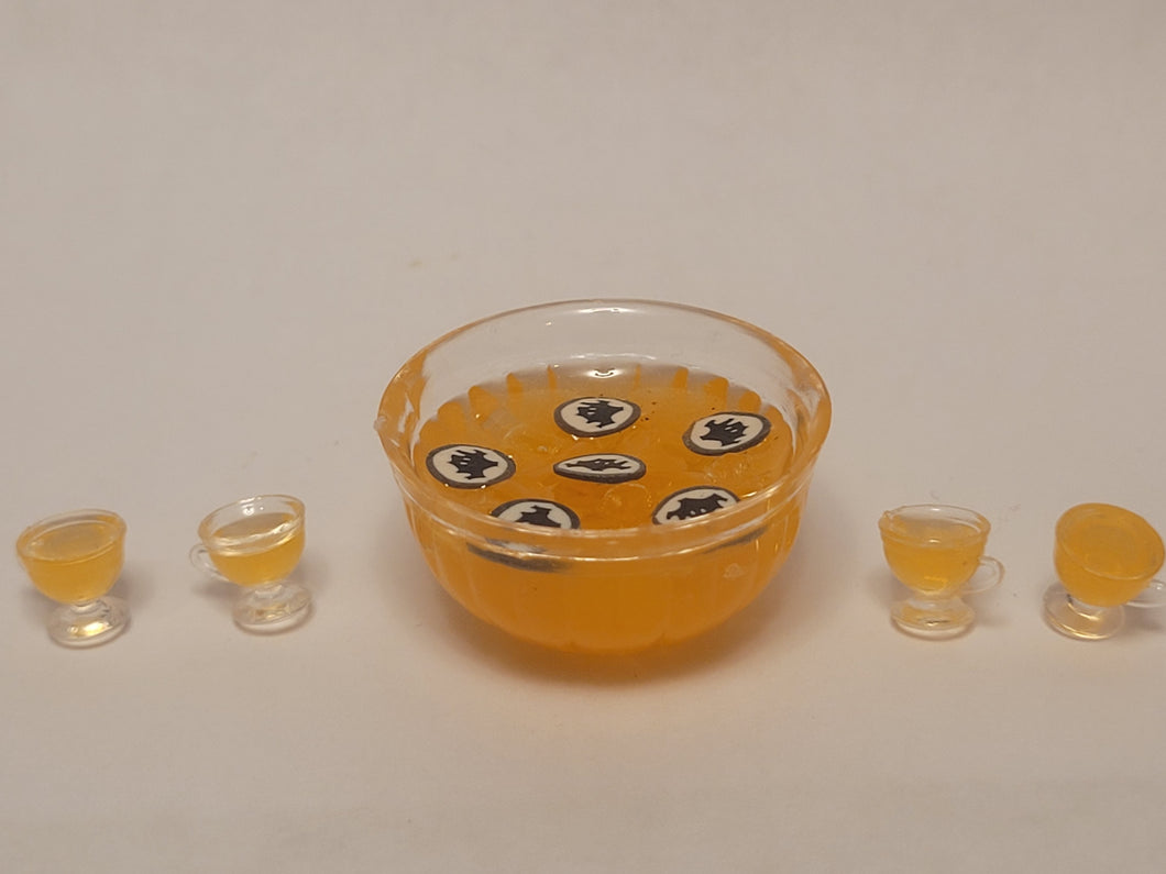 Bat-Themed Orange Punch in Glass Bowl with 8 Glasses