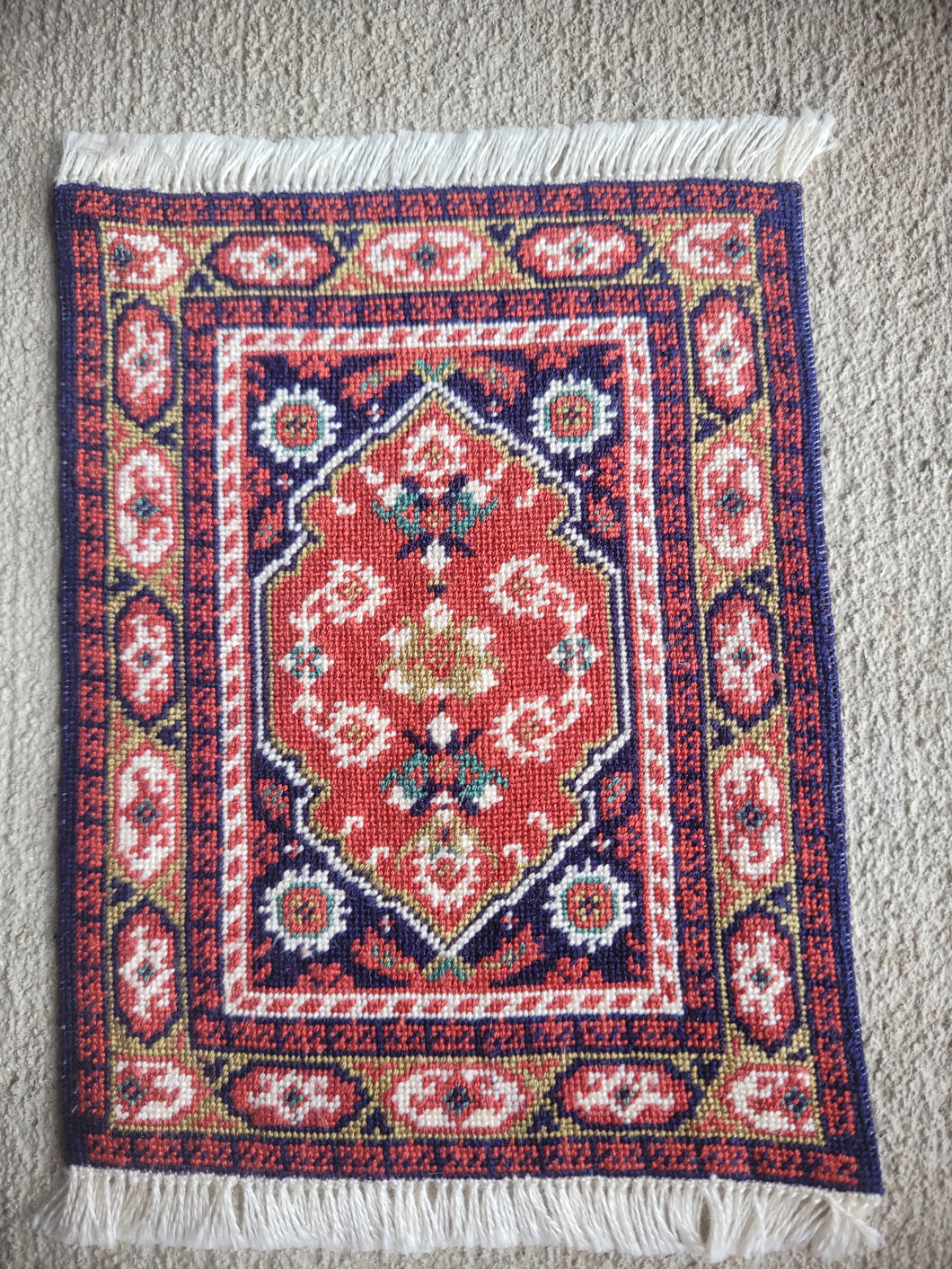 Dollhouse Miniature ~ Petit Point Oriental Geometric Multicolored Rug - Ursula Sauerberg