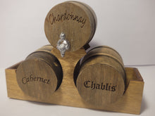 Load image into Gallery viewer, Medium - Chardonnay, Cabernet, and Chablis Barrels on Wood Holder
