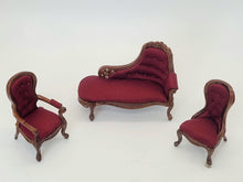 Load image into Gallery viewer, Handmade Regal Red Fainting Couch and 2 Chairs

