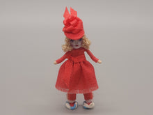 Load image into Gallery viewer, 1&quot; Blonde Doll in Red Dress and Hat – by Cheryl Warder
