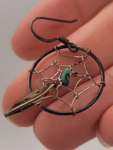 Load image into Gallery viewer, Set of Metal Dreamcatcher Earrings with Stone and Metal Feather - 2pc
