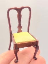 Load image into Gallery viewer, Dollhouse Miniature ~ 1:24 Scale, Mahogany Side Chair with Yellow Fabric Seat
