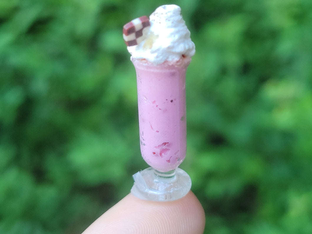 Strawberry Milkshake with Checkered Shortbread Cookie