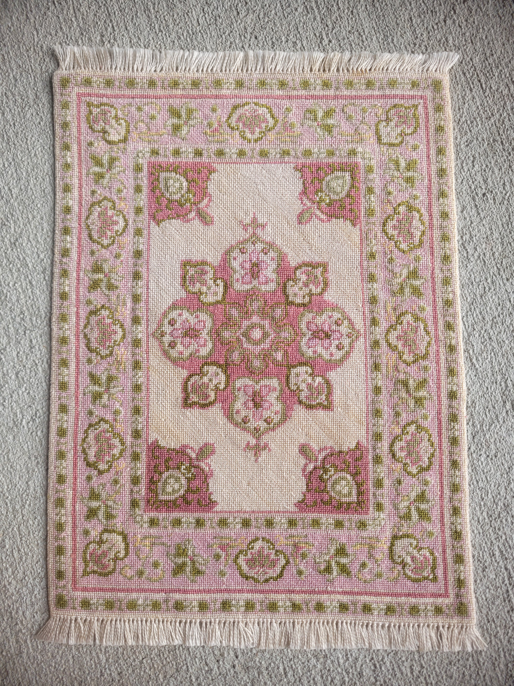 Dollhouse Miniature ~ Petit Point Baroque Beige Floral Rug  - Ursula Sauerberg