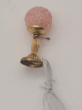 Load image into Gallery viewer, Dollhouse Miniature ~ Lighting Bug Brand, Pink Engraved Floral Spherical Lamp with Gold Base
