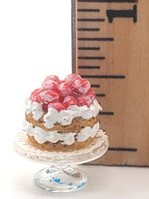 Load image into Gallery viewer, Dollhouse Miniature ~ 1:24 Scale, Strawberry Shortcake Cake on Glass Stand
