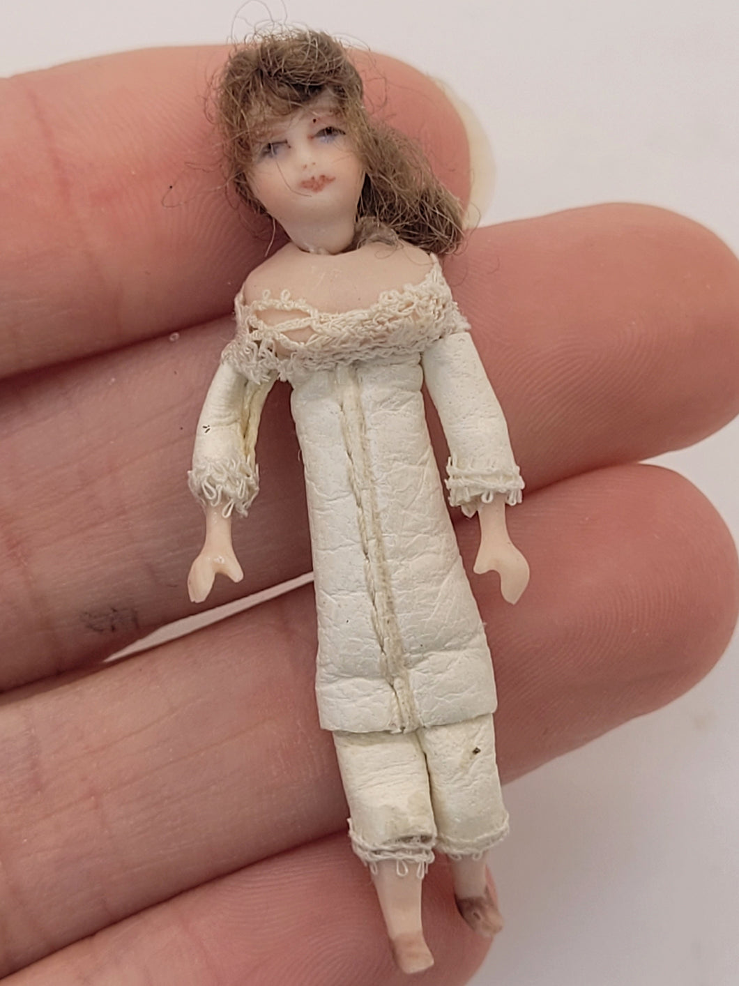 Handmade Woman Doll in White Leather Clothing