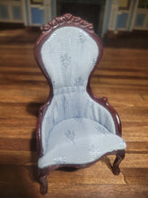 Load image into Gallery viewer, Handmade Ornate Light Blue Side Chair w/ Dark Walnut Wood
