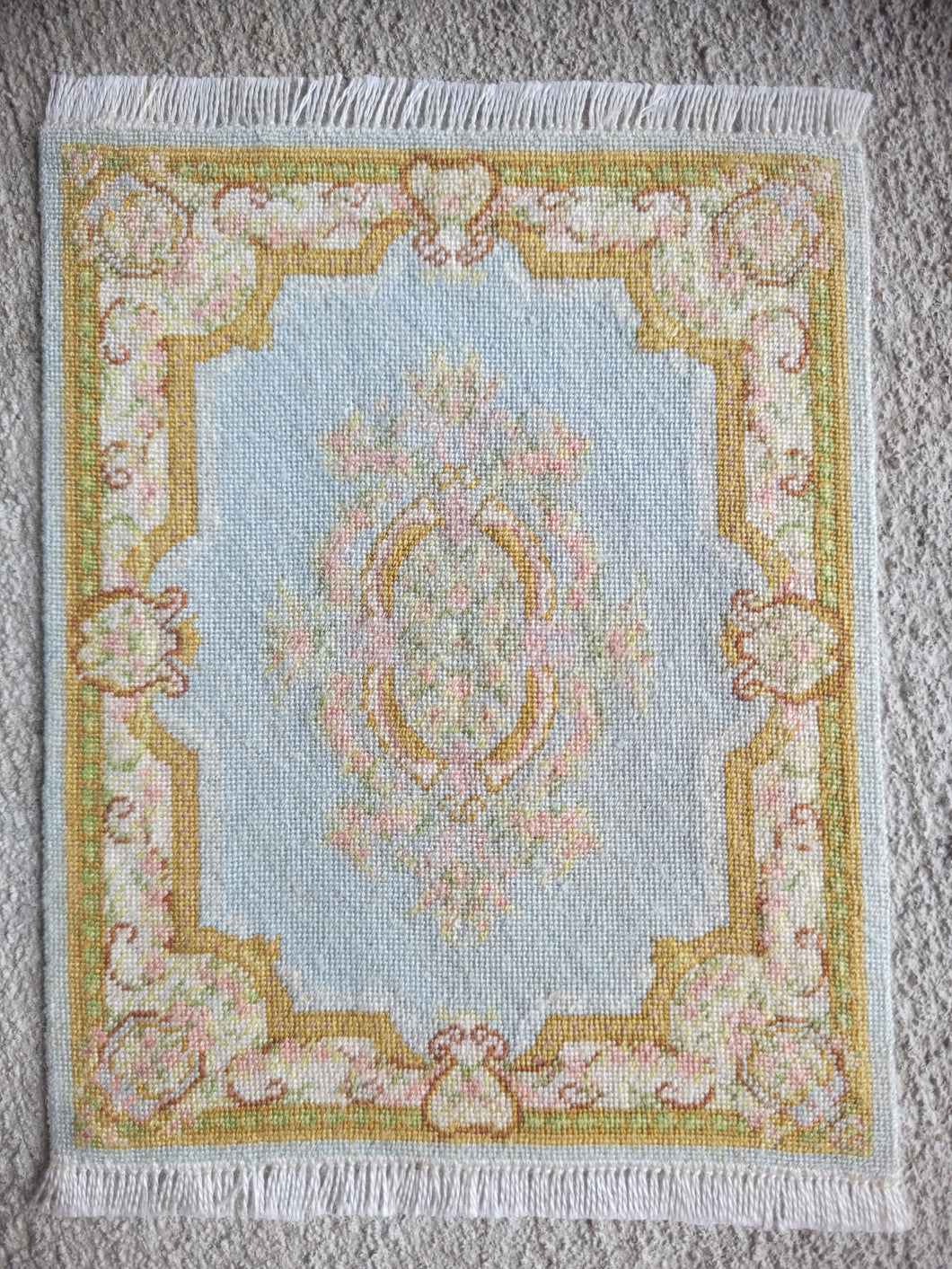 Dollhouse Miniature ~ Petit Point Pastel Baroque Rug with Floral Center Medallion  - Ursula Sauerberg