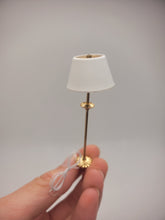 Load image into Gallery viewer, Dollhouse Miniature ~ Gold Floor Lamp with White Lampshade by Lighting Bug
