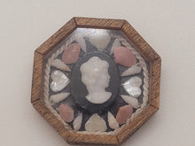 Load image into Gallery viewer, ¾&quot; Sailor&#39;s Valentine - Tellin and Conch Shells Surrounding Woman&#39;s Profile Emblem – by Pam Friend
