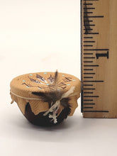Load image into Gallery viewer, Dollhouse Miniature ~ 1:12 Scale, Painted Drum with Feathers &amp; Drumsticks with Leather Canvas
