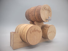 Load image into Gallery viewer, Large Triple Barrel Wooden Display Set of Riesling, Cabernet, and Pinot Noir
