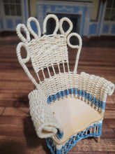 Load image into Gallery viewer, ☆ SALE ☆ Wicker Chair Blue &amp; Cream Handmade
