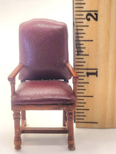 Load image into Gallery viewer, Dollhouse Miniature ~ 1:24 Scale, Wooden Chair with Burgundy Leather by JBM
