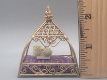 Load image into Gallery viewer, Gold Painted Metal Cat Bed with Ornate Purple Cushion
