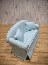 Load image into Gallery viewer, White Triangle Pattern on Light Blue Couch
