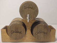 Load image into Gallery viewer, Medium - Zinfandel, Chianti, and Cabernet Barrels on Wooden Display Stand
