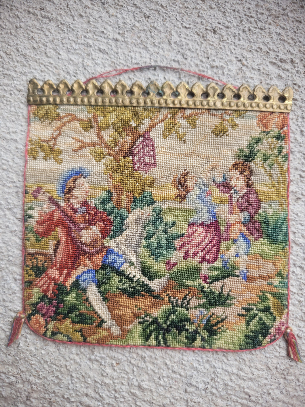 Dollhouse Miniature ~ Petit Point Hanging Tapestry Victorian Lute Playing Scene - Ursula Sauerberg