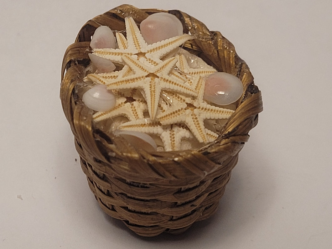 Tellin Shells and Starfish in Brown Woven Basket - 1