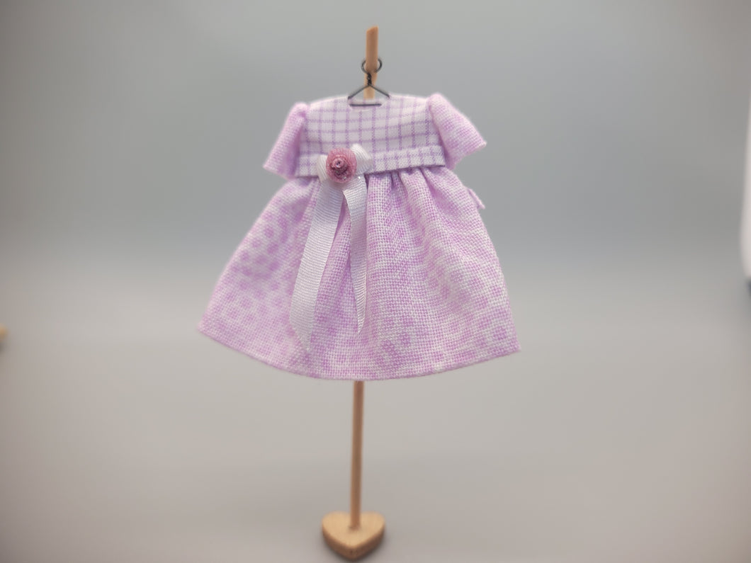 Pink Polka Dot Dress with White Rose Bow on Wooden Stand – by Cheryl Warder